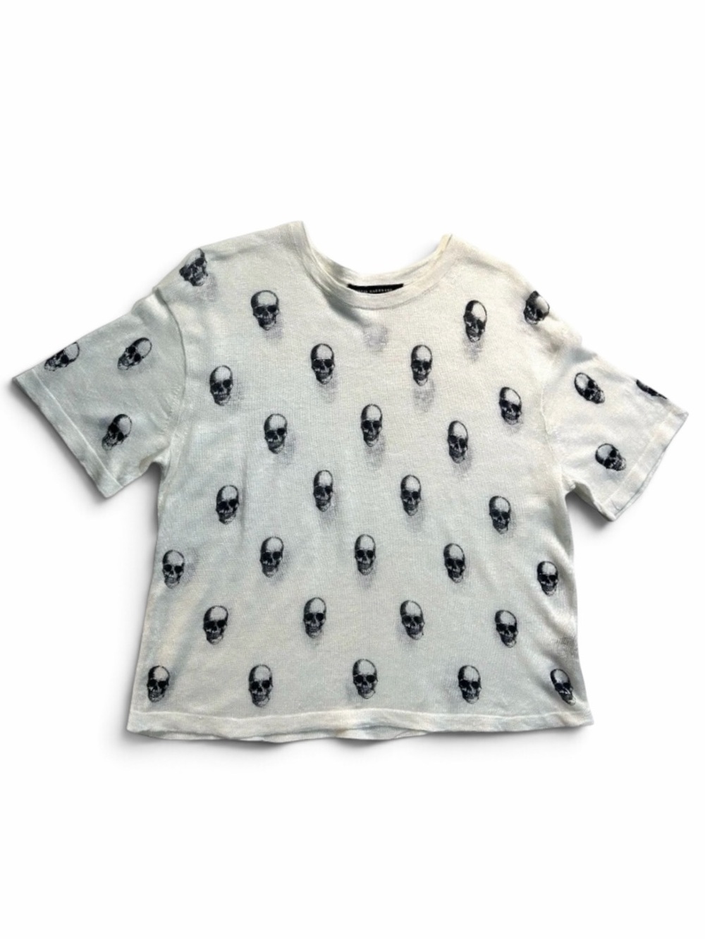 360 Skull Cashmere Hanna Linen Top Short Sleeve All Over Skull Print White Smal